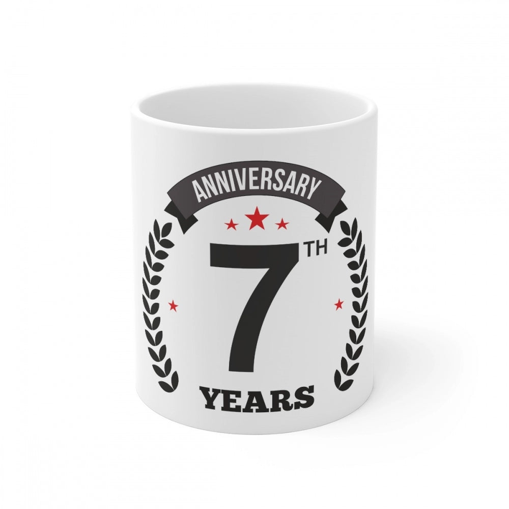 Ceramic 7Th Anniversary Printed Coffee Mug (Color: White, Capa