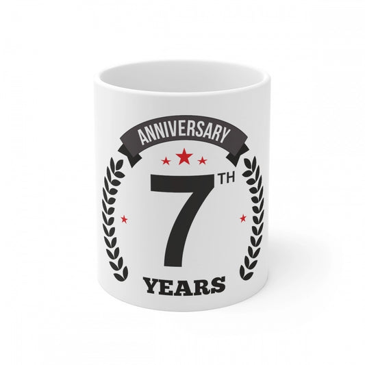 Ceramic 7Th Anniversary Printed Coffee Mug (Color: White, Capa