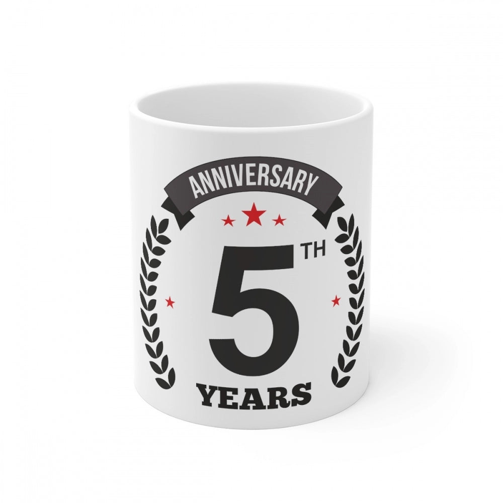 Ceramic 5Th Anniversary Printed Coffee Mug (Color: White, Capa