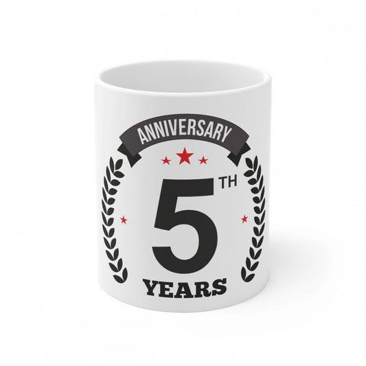 Ceramic 5Th Anniversary Printed Coffee Mug (Color: White, Capa