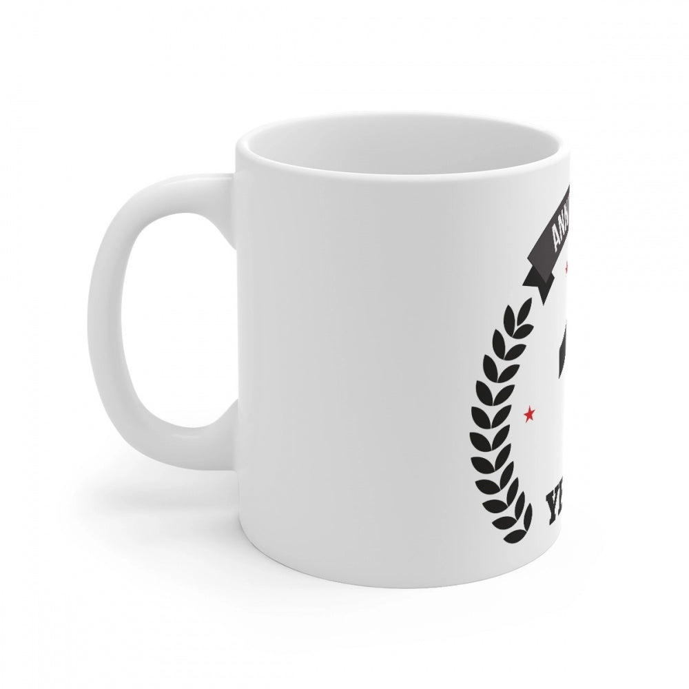 Ceramic 10Th Anniversary Printed Coffee Mug (Color: White, Cap