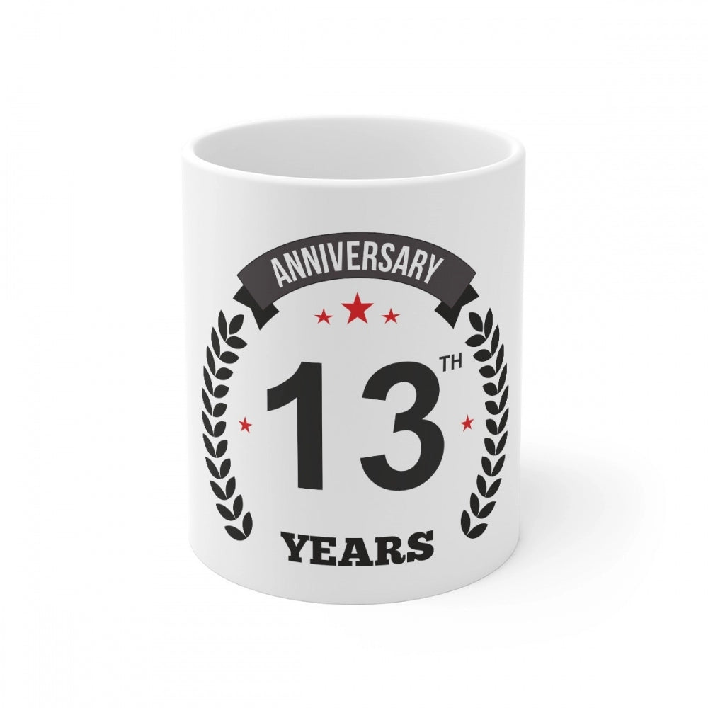Ceramic 13Th Anniversary Printed Coffee Mug (Color: White, Cap