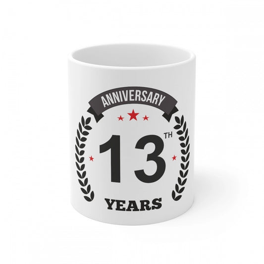 Ceramic 13Th Anniversary Printed Coffee Mug (Color: White, Cap
