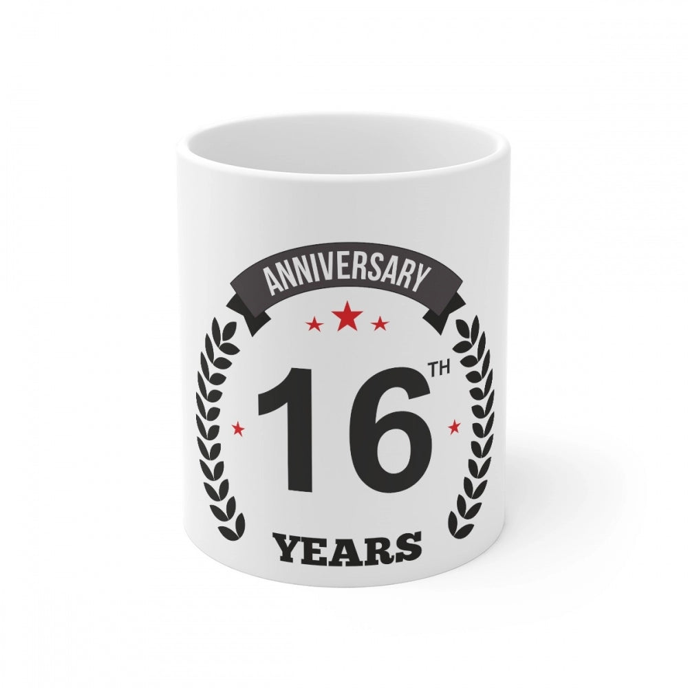 Ceramic 16Th Anniversary Printed Coffee Mug (Color: White, Cap