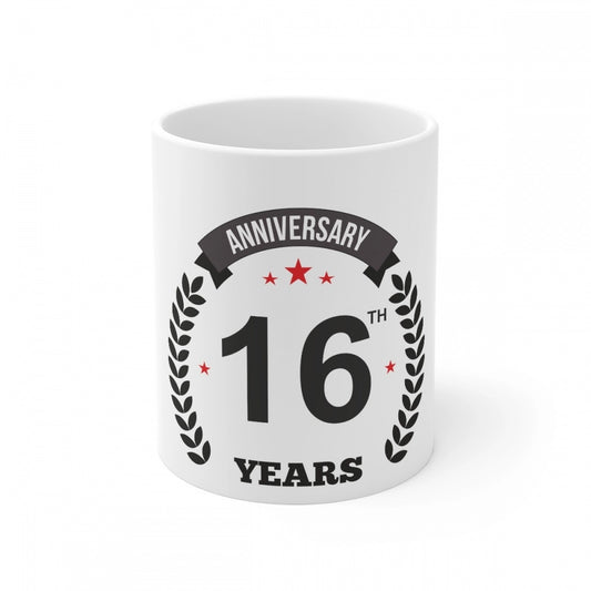 Ceramic 16Th Anniversary Printed Coffee Mug (Color: White, Cap