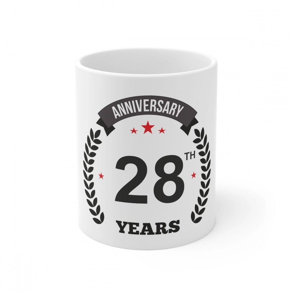Ceramic 28Th Anniversary Printed Coffee Mug (Color: White, Cap