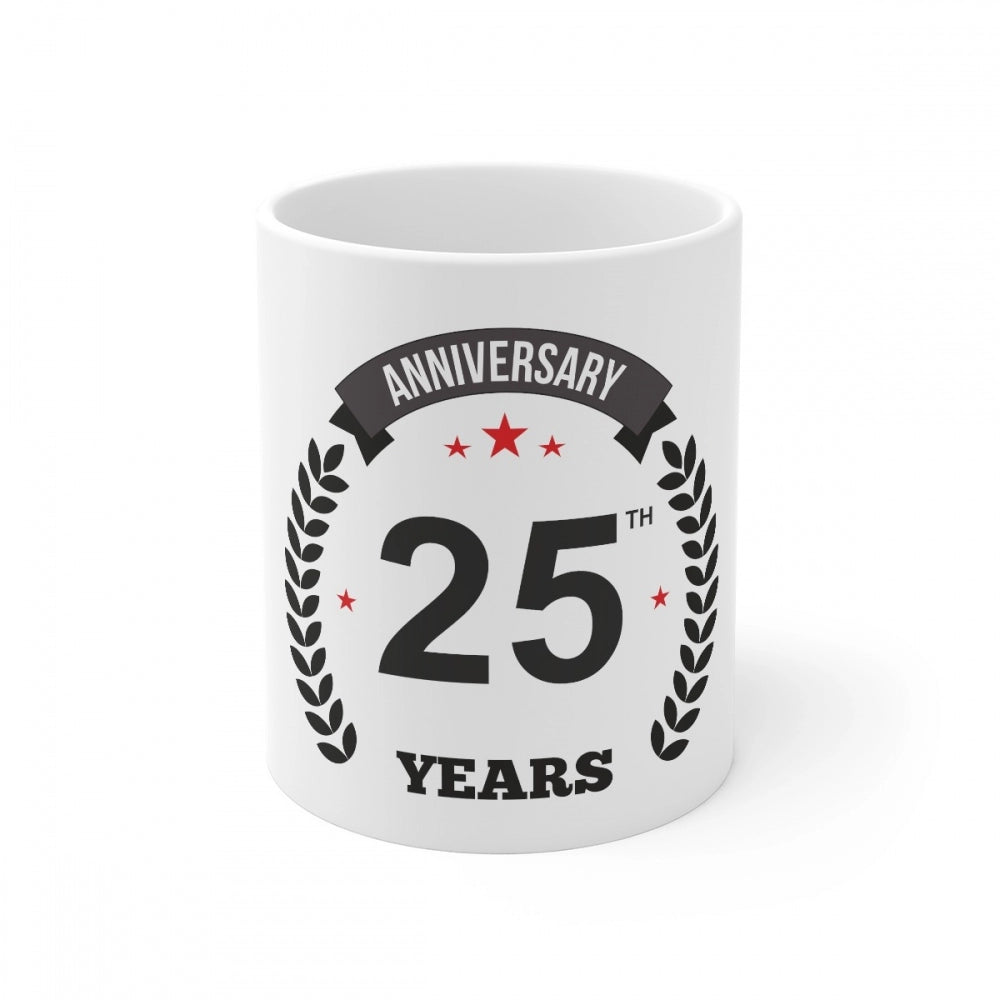 Ceramic 25Th Anniversary Printed Coffee Mug (Color: White, Cap