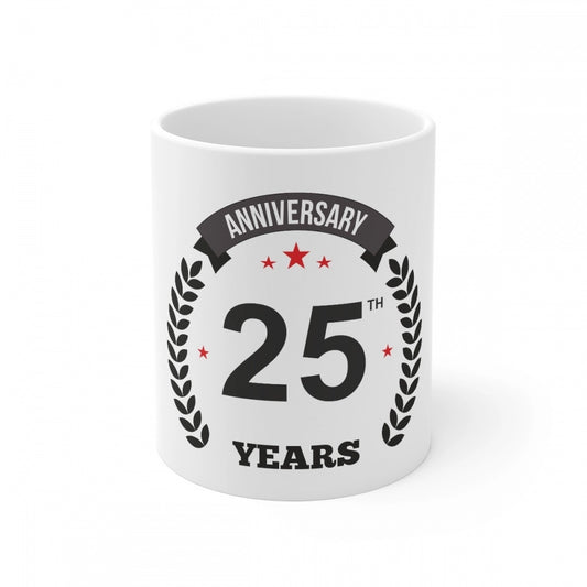 Ceramic 25Th Anniversary Printed Coffee Mug (Color: White, Cap