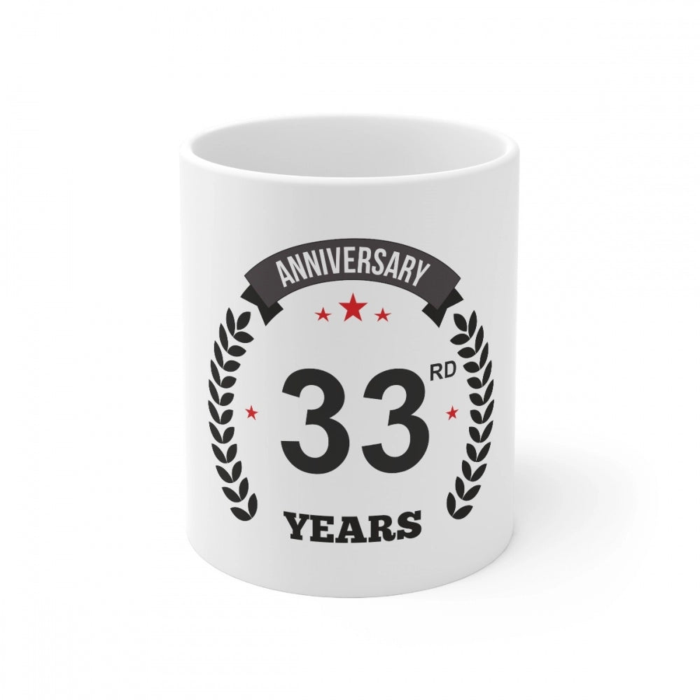 Ceramic 33Rd Anniversary Printed Coffee Mug (Color: White, Cap