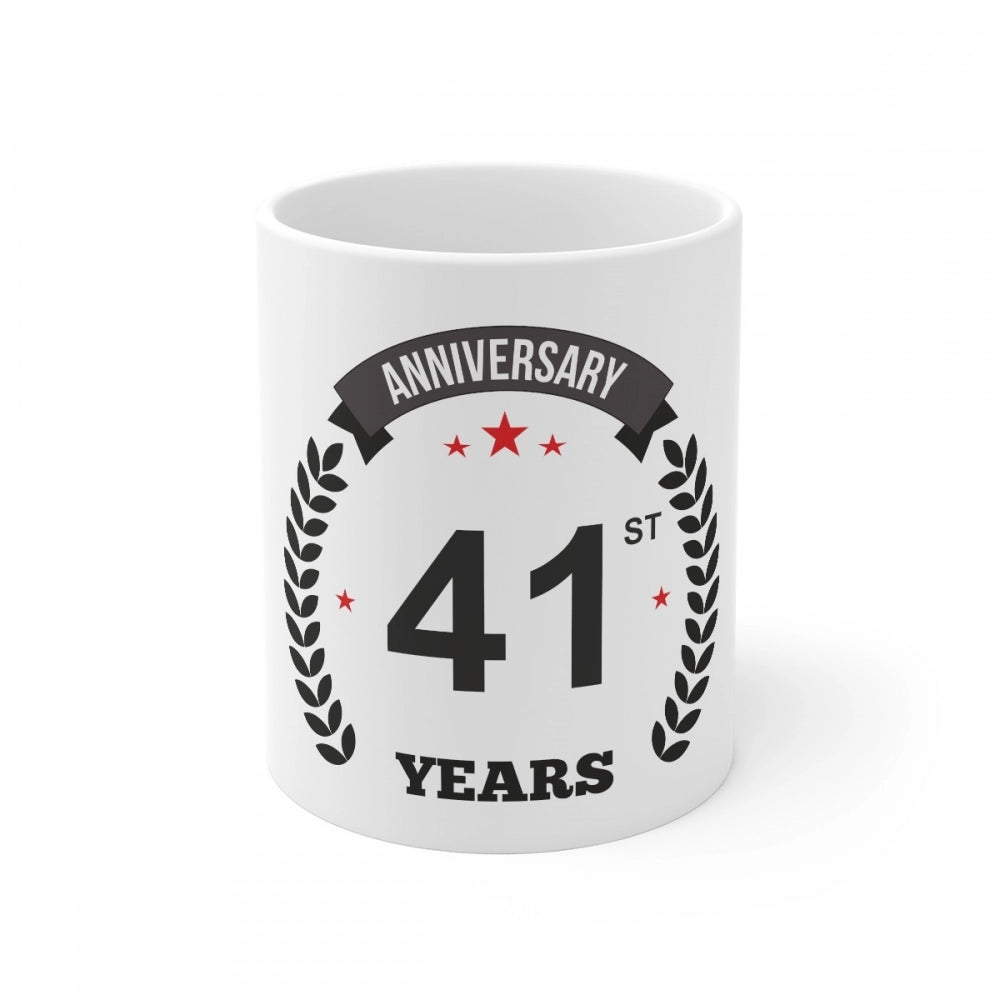 Ceramic 41St Anniversary Printed Coffee Mug (Color: White, Cap