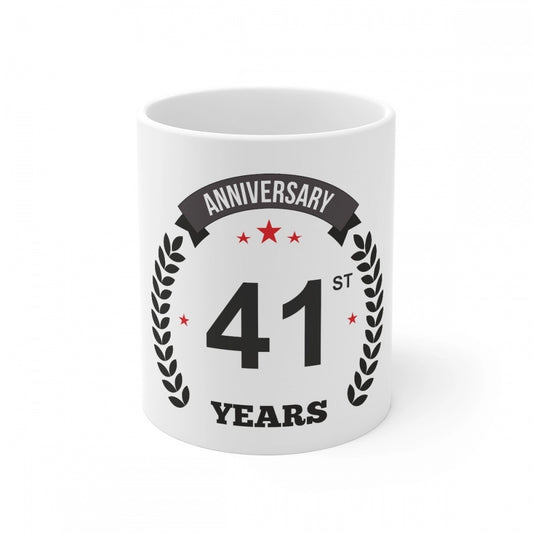 Ceramic 41St Anniversary Printed Coffee Mug (Color: White, Cap