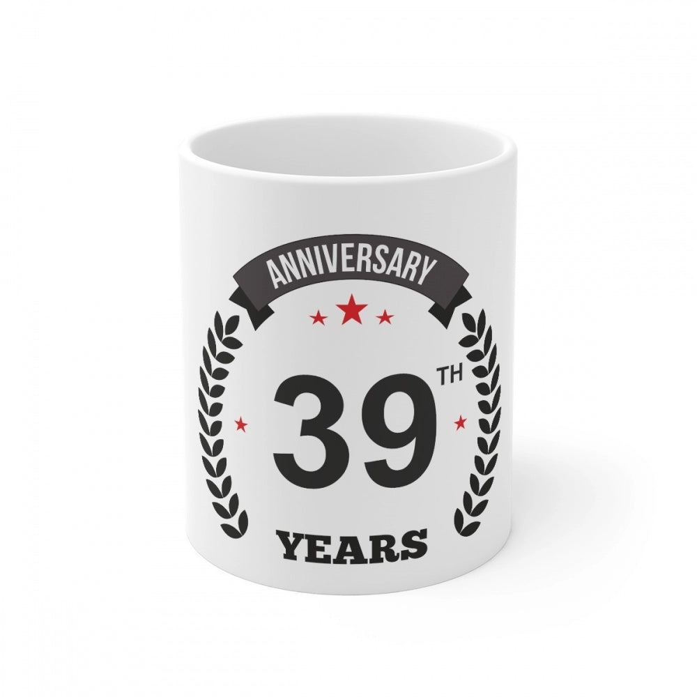 Ceramic 39Th Anniversary Printed Coffee Mug (Color: White, Cap