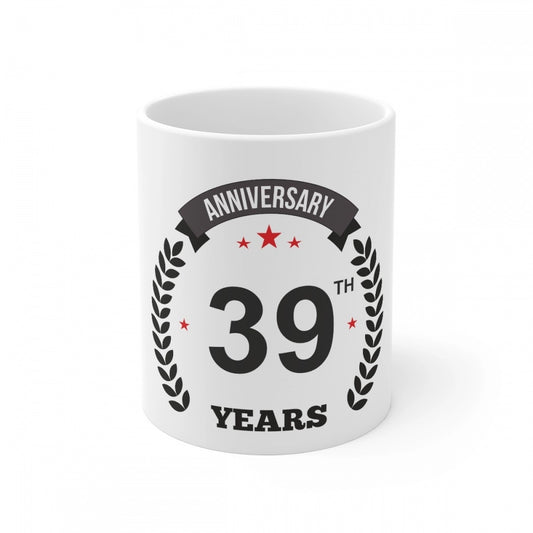 Ceramic 39Th Anniversary Printed Coffee Mug (Color: White, Cap