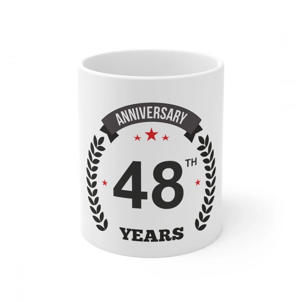 Ceramic 48Th Anniversary Printed Coffee Mug (Color: White, Cap