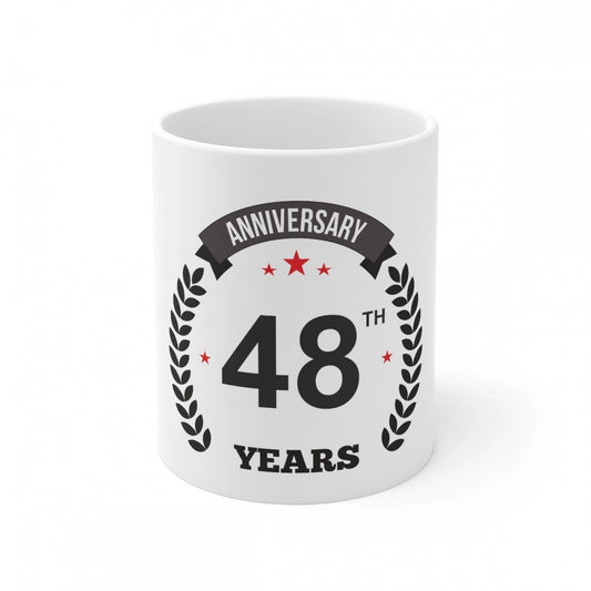 Ceramic 48Th Anniversary Printed Coffee Mug (Color: White, Cap
