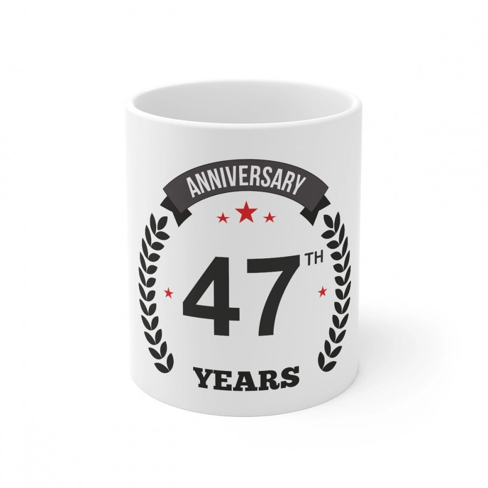 Ceramic 47Th Anniversary Printed Coffee Mug (Color: White, Cap