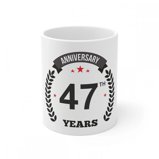 Ceramic 47Th Anniversary Printed Coffee Mug (Color: White, Cap