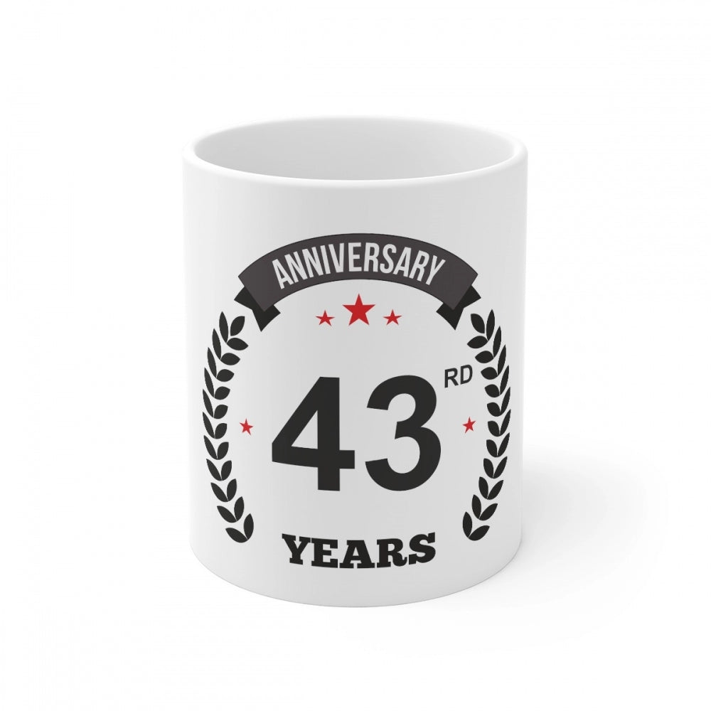 Ceramic 43Rd Anniversary Printed Coffee Mug (Color: White, Cap
