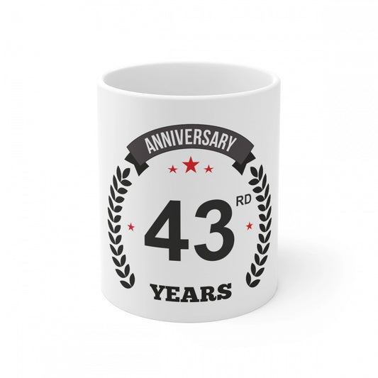 Ceramic 43Rd Anniversary Printed Coffee Mug (Color: White, Cap