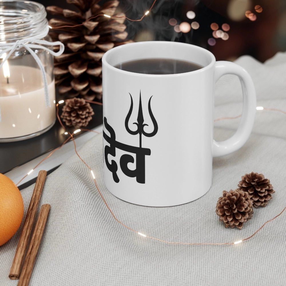 Ceramic Har Har Mahadev Printed Coffee Mug (Color: White, Capa