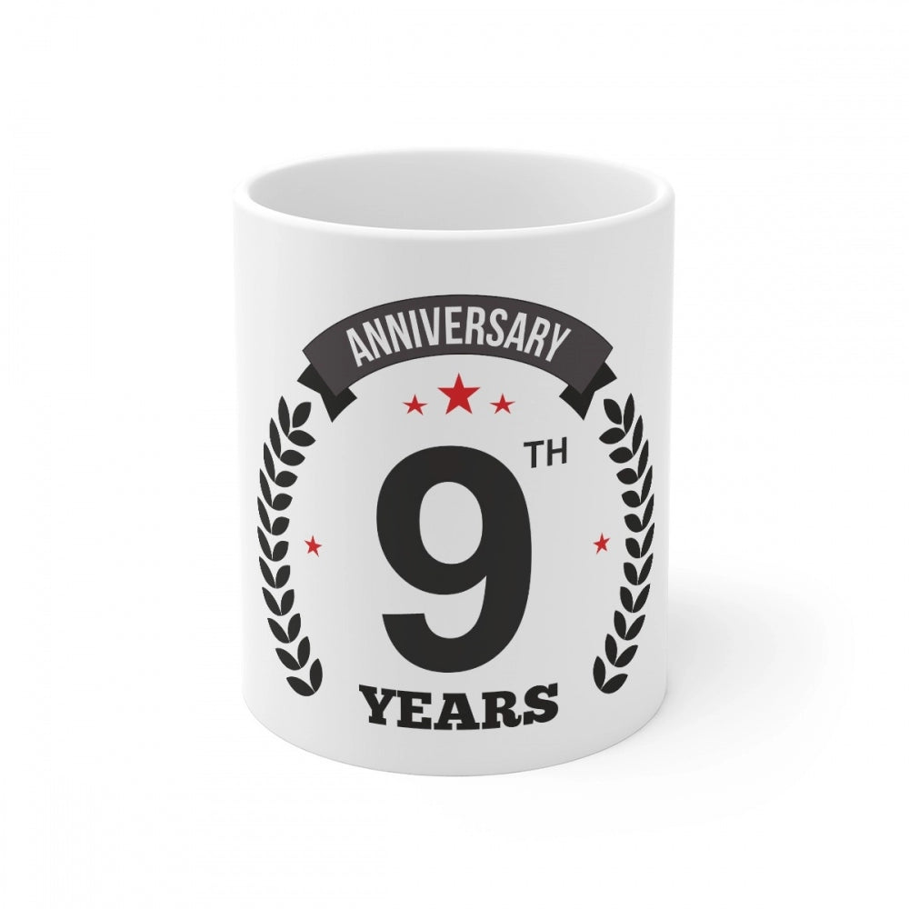 Ceramic 9Th Anniversary Printed Coffee Mug (Color: White, Capa