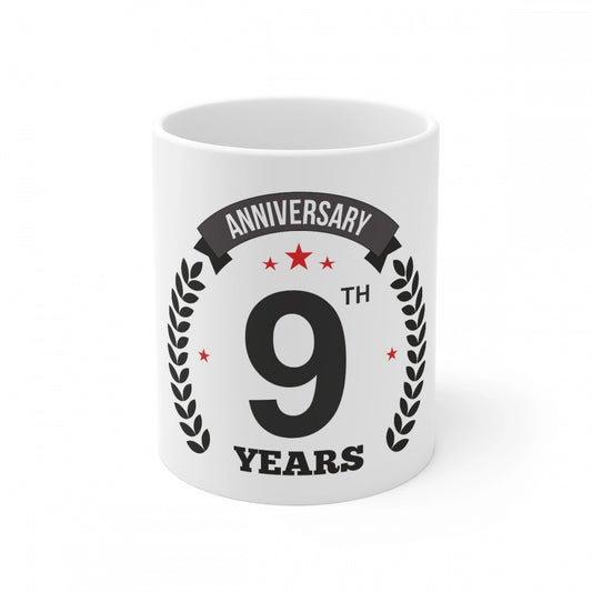 Ceramic 9Th Anniversary Printed Coffee Mug (Color: White, Capa