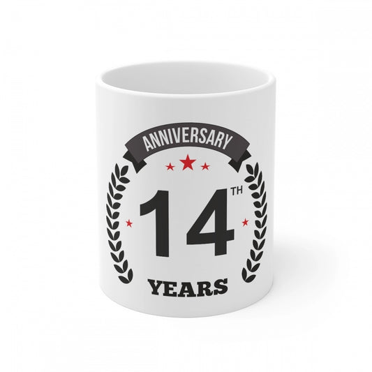 Ceramic 14Th Anniversary Printed Coffee Mug (Color: White, Cap
