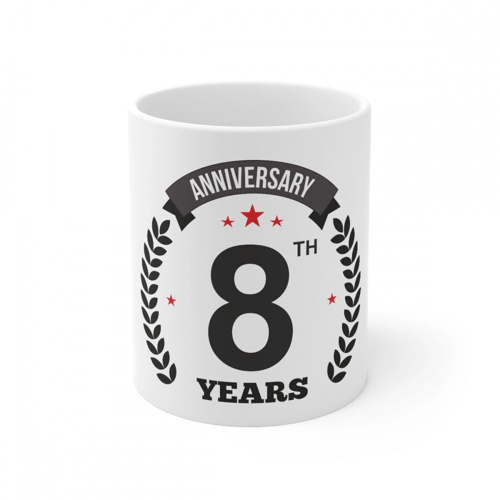 Ceramic 8Th Anniversary Printed Coffee Mug (Color: White, Capa