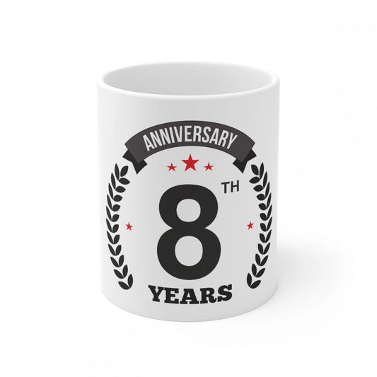 Ceramic 8Th Anniversary Printed Coffee Mug (Color: White, Capa