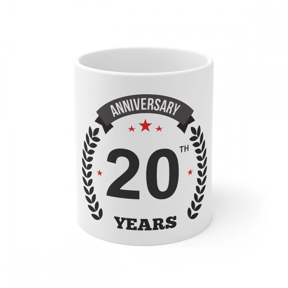 Ceramic 20Th Anniversary Printed Coffee Mug (Color: White, Cap