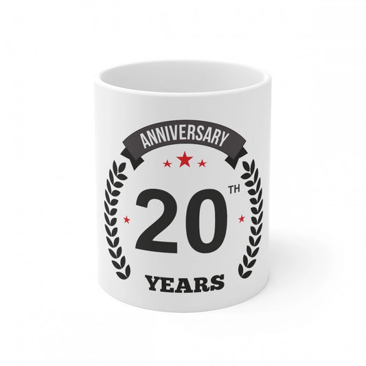 Ceramic 20Th Anniversary Printed Coffee Mug (Color: White, Cap