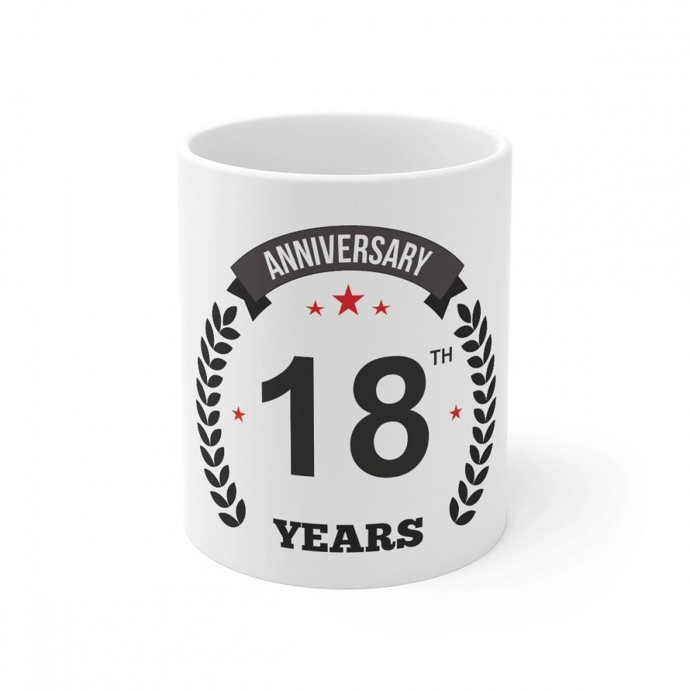 Ceramic 18Th Anniversary Printed Coffee Mug (Color: White, Cap