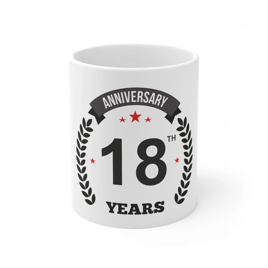 Ceramic 18Th Anniversary Printed Coffee Mug (Color: White, Cap