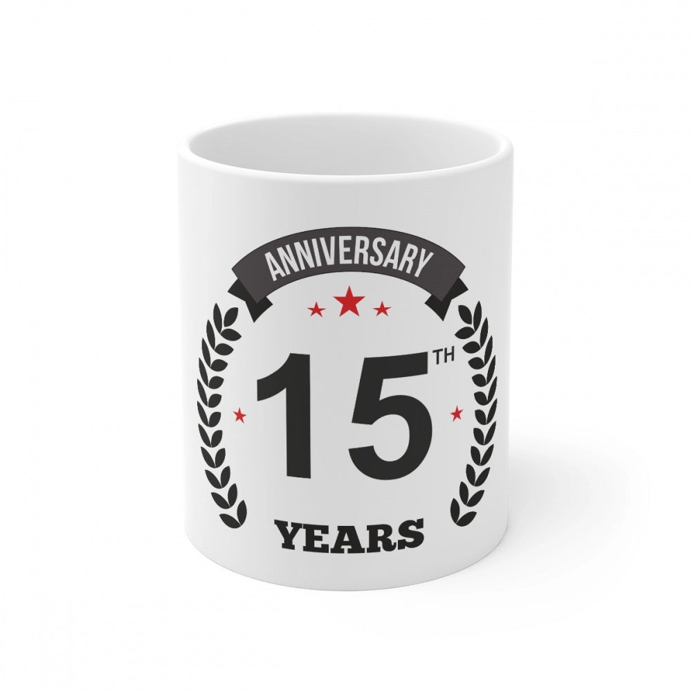 Ceramic 15Th Anniversary Printed Coffee Mug (Color: White, Cap