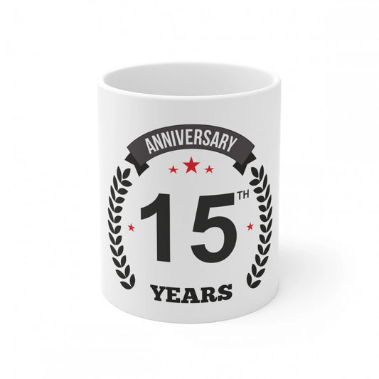 Ceramic 15Th Anniversary Printed Coffee Mug (Color: White, Cap