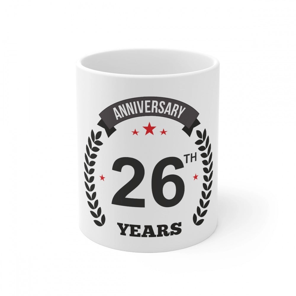 Ceramic 26Th Anniversary Printed Coffee Mug (Color: White, Cap