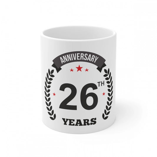 Ceramic 26Th Anniversary Printed Coffee Mug (Color: White, Cap