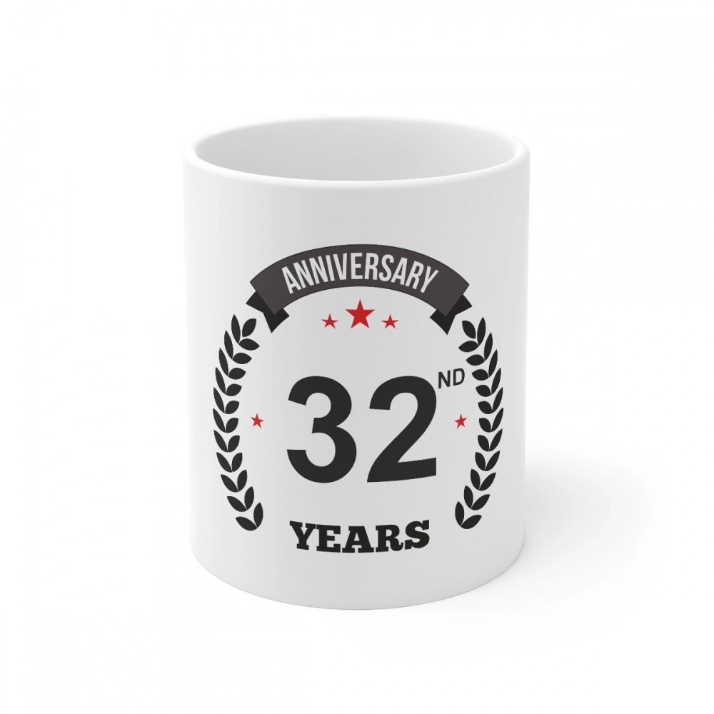 Ceramic 32Nd Anniversary Printed Coffee Mug (Color: White, Cap