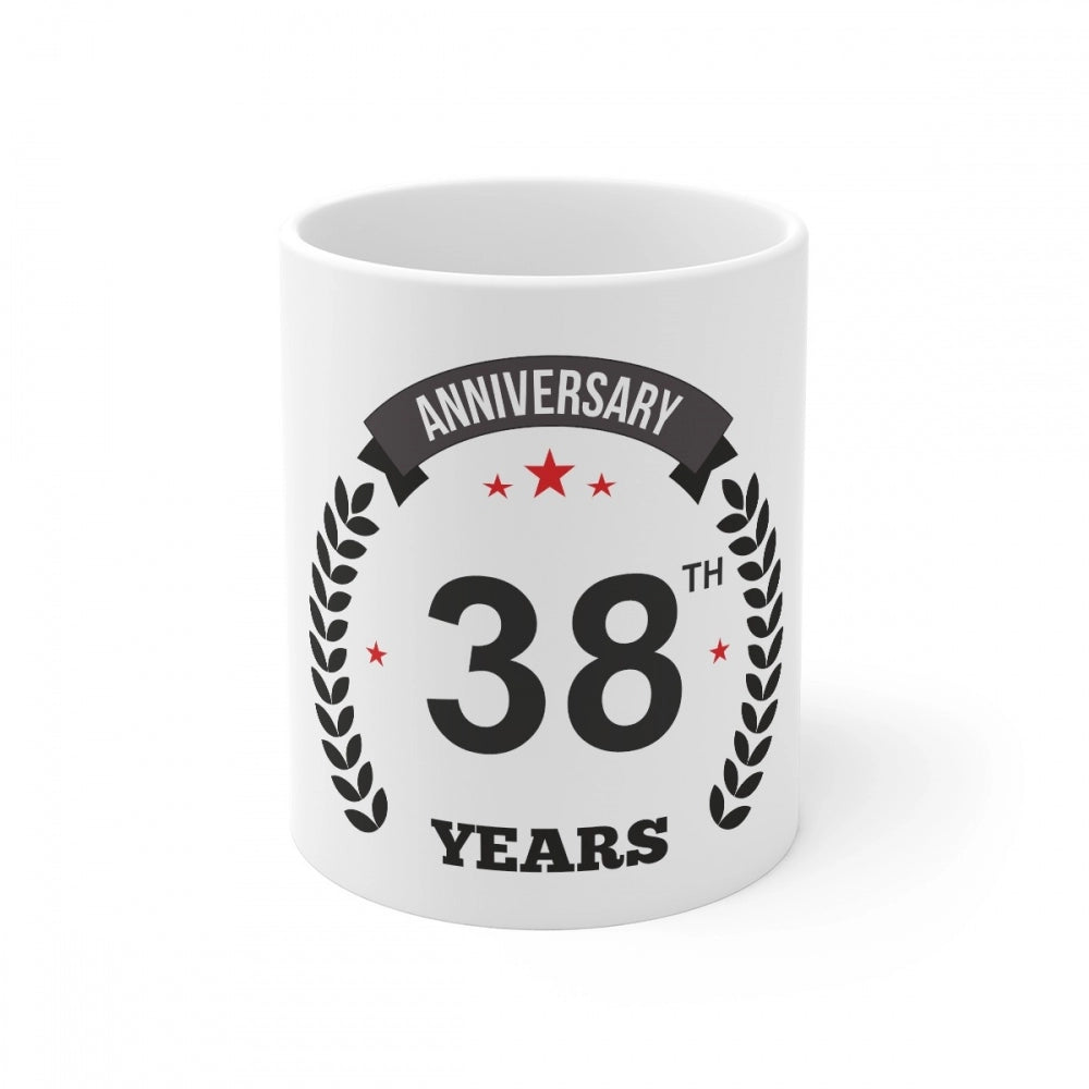 Ceramic 38Th Anniversary Printed Coffee Mug (Color: White, Cap