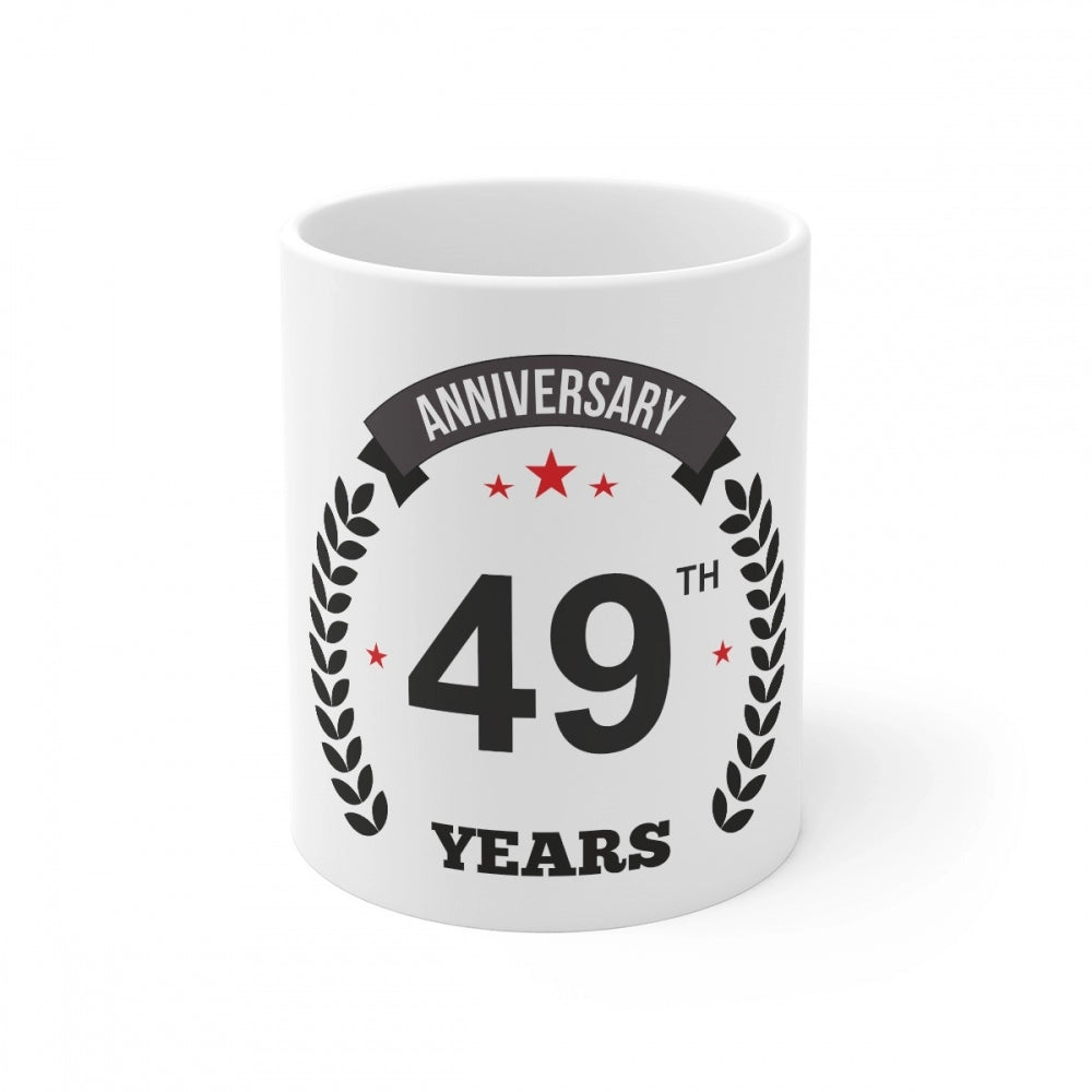 Ceramic 49Th Anniversary Printed Coffee Mug (Color: White, Cap