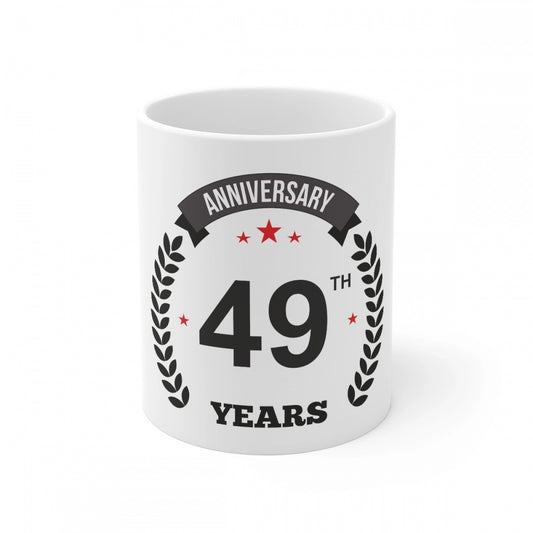 Ceramic 49Th Anniversary Printed Coffee Mug (Color: White, Cap
