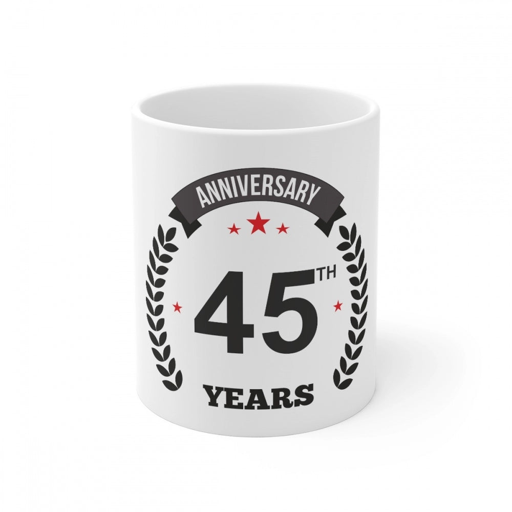 Ceramic 45Th Anniversary Printed Coffee Mug (Color: White, Cap