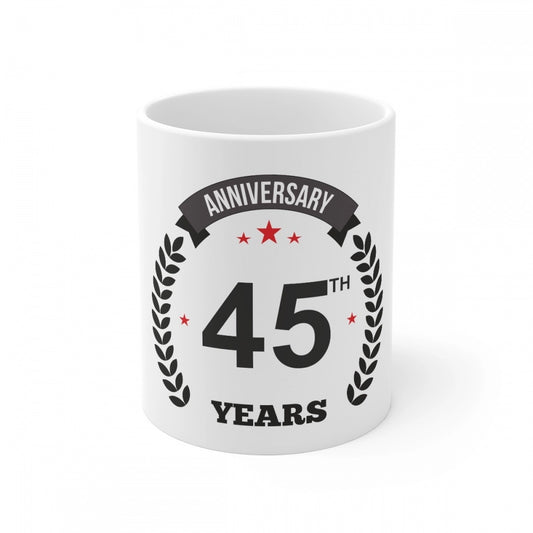 Ceramic 45Th Anniversary Printed Coffee Mug (Color: White, Cap