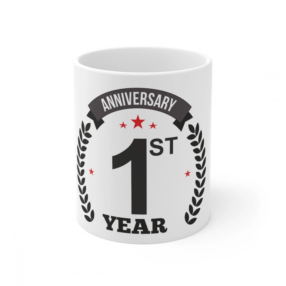 Ceramic 1St Anniversary Printed Coffee Mug (Color: White, Capa