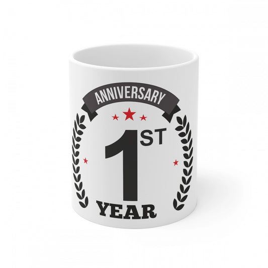 Ceramic 1St Anniversary Printed Coffee Mug (Color: White, Capa