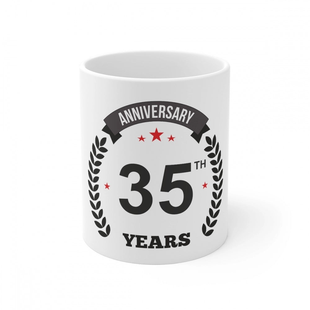 Ceramic 35Th Anniversary Printed Coffee Mug (Color: White, Cap