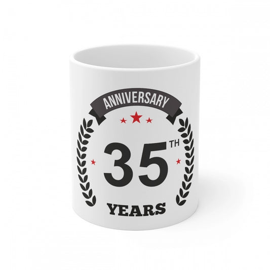 Ceramic 35Th Anniversary Printed Coffee Mug (Color: White, Cap