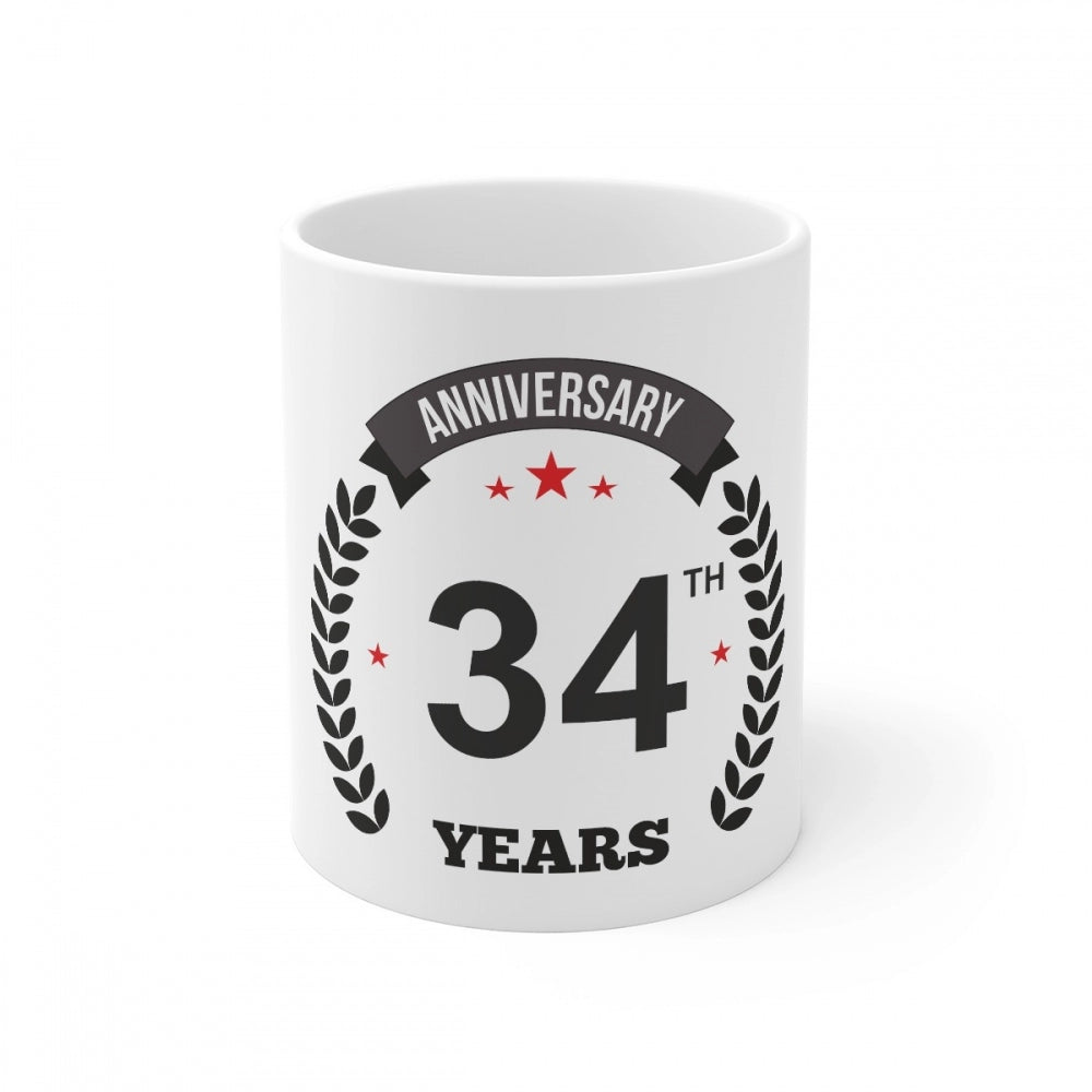 Ceramic 34Th Anniversary Printed Coffee Mug (Color: White, Cap
