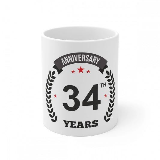 Ceramic 34Th Anniversary Printed Coffee Mug (Color: White, Cap