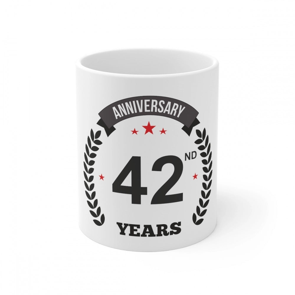 Ceramic 42Nd Anniversary Printed Coffee Mug (Color: White, Cap